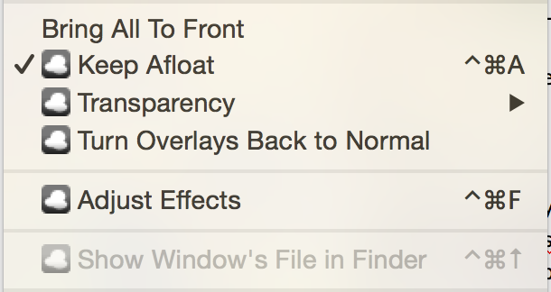 Afloat Window Menu