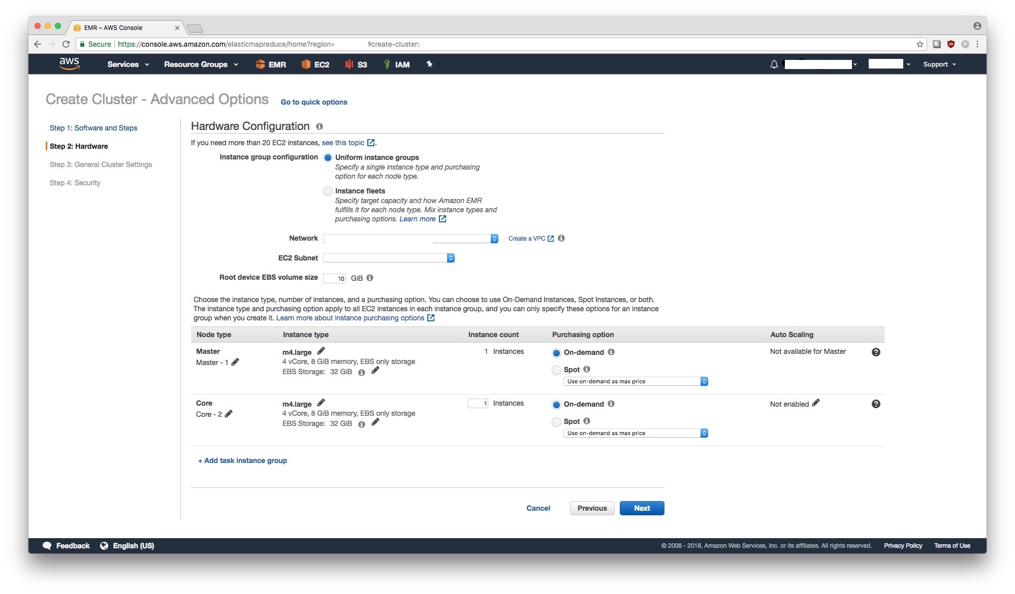 AWS EMR Setup Step 2: Hardware