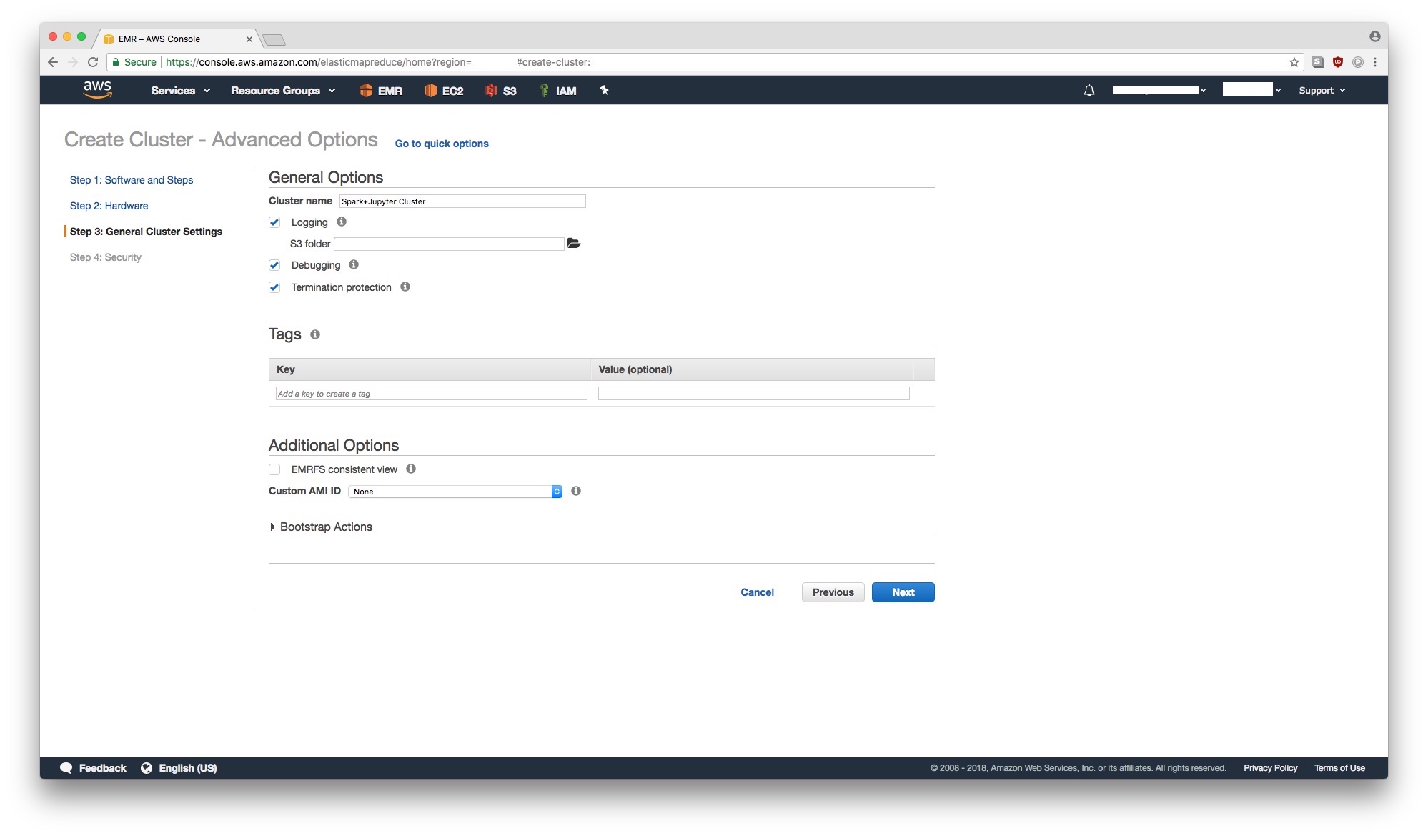 AWS EMR Setup Step #: General Cluster Settings