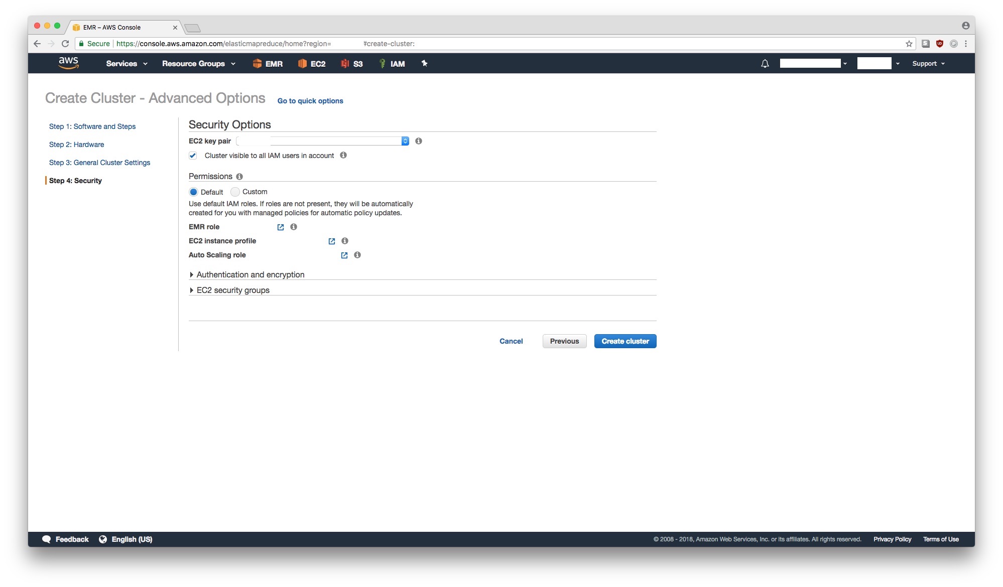 AWS EMR Setup Step 4: Security